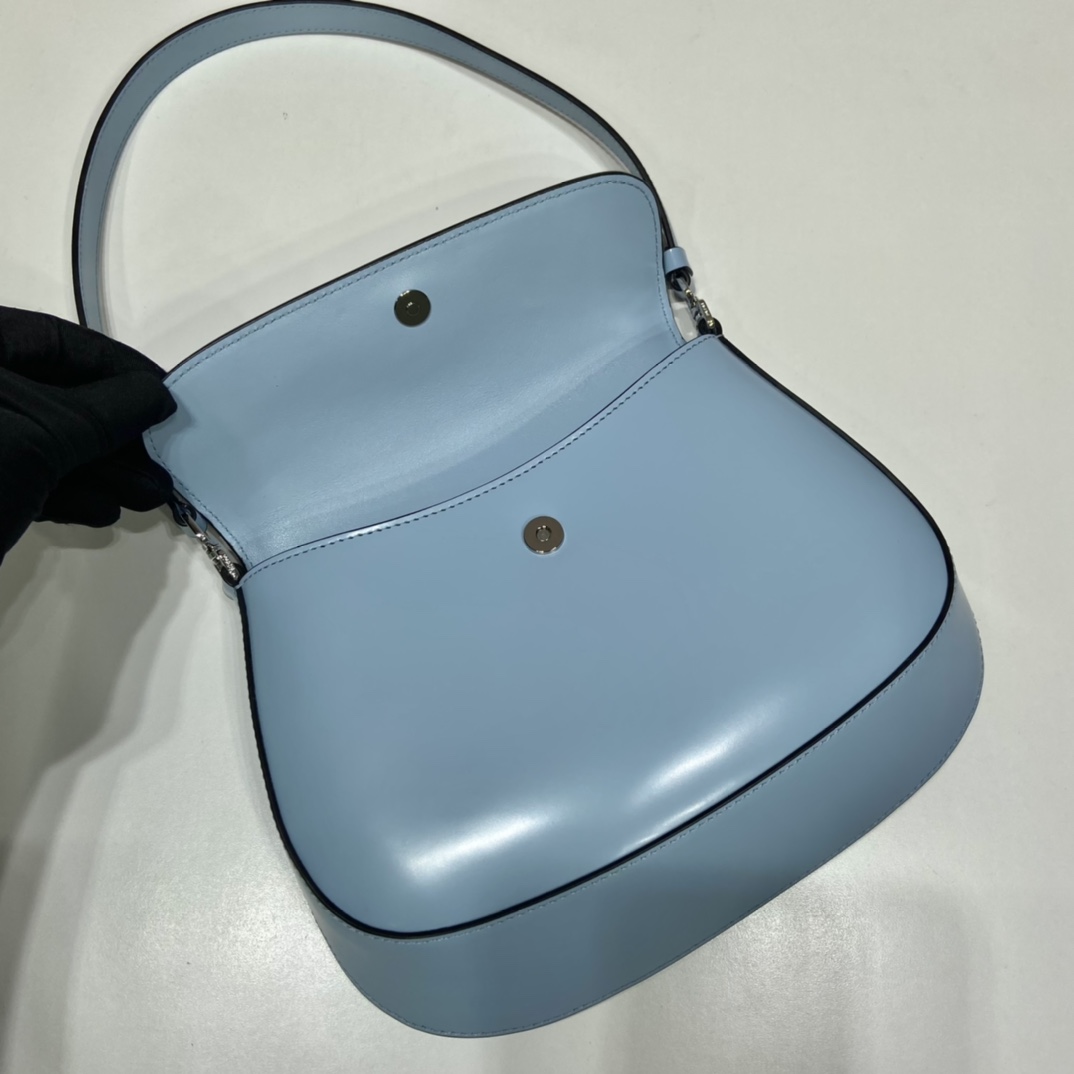 Prada Cleo Brushed Leather Shoulder Bag With Flap Blue 1BD311